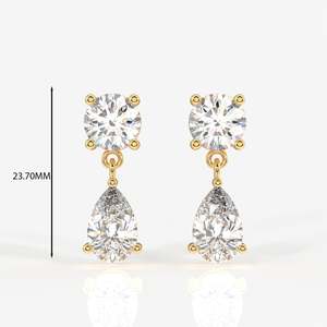 Round and Pear Cut Lab Grown <b>Diamond</b> <b>Dangle</b> <b>Earrings</b> 9k Gold <b>Dangle</b> <b>Diamond</b> <b>Earrings</b> - Product Image 2