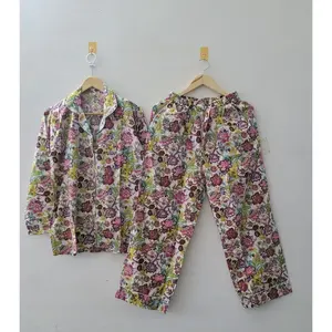 Chemise de nuit en jersey imprimé pour femmes Vinayakam, manches longues, vêtements de maison ODM, logo personnalisé, fermeture boutonnée, taille élastique, grande taille - Product Image 1