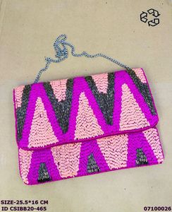 Pochette à perles avec fermeture magnétique et doublure en satin, bandoulière pour soirée SF-C461 21x3.5x15 cm - Product Image 4