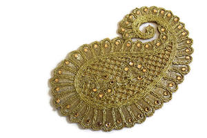 Golden Zari Paisley Applique Patch Fabriqué à la main Brodé pour Mango Motif Pierres pour Saree Ethnique Mariage Décor Tissu Matériel - Product Image 4