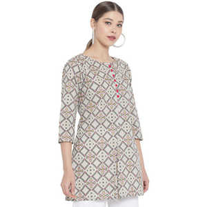 Short en coton à imprimé géométrique Kurti pour femmes Options multicolores disponibles - Product Image 5