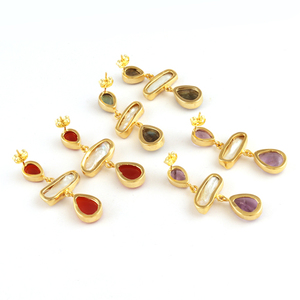 สินค้าใหม่14มม. รูปทรงสี่เหลี่ยมสีฟ้าน้ำตาล Druzy ชุบทองใบไม้สไตล์ต่างหูแต่งงานหมั้นสาวต่างหูแฟชั่น - Product Image 6