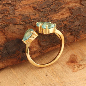 Anillo de estilo religioso para niñas y mujeres, diseño atractivo, 4x6mm, piedra de corte de pera, cuarzo azul cielo, anillos ajustables chapados en oro - Product Image 5