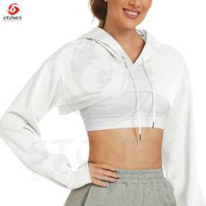 2024 forro polar de algodón de Entrenamiento Personalizado 1 pieza Top corto de mujer Sudadera con capucha de gran tamaño sudadera de algodón orgánico para mujer - Product Image 2