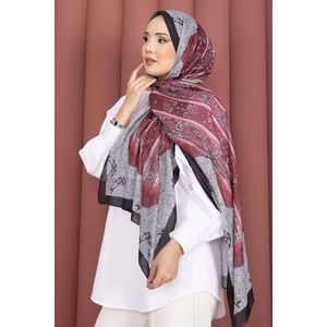 Série de châles à motifs ethniques en coton chiffon imprimé numérique noir-fuchsia et dentelle, foulards hijab, écharpes de style musulman pour l'été - Product Image 2