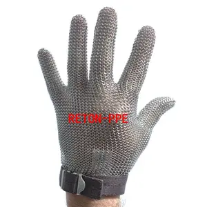 Stainless Steel Metal Mesh Cut Resistant Gloves Standard Length Food Grade Cut Resistant Chaimail Textile Strap Glove