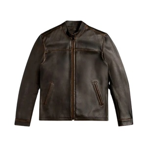 Men's Winter Sheep Skin Motorcycle <b>Jacket</b> <b>Thick</b> Warm Casual Vintage Stand Collar Zipper Closure - Product Image 1