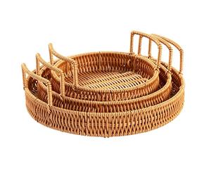 Lot de 3 plateaux alimentaires en rotin de différentes tailles de forme ronde vaisselle de mariage plateaux alimentaires à prix raisonnable d'Inde - Product Image 1