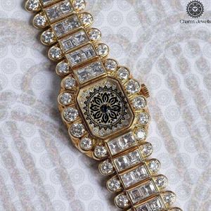 Charm Jewells Luxury Women's Gold Tonneau <b>Watch</b> With <b>Diamond</b> Accents Hollow Out Dial Analog Quartz Movement 30mm - Product Image 2