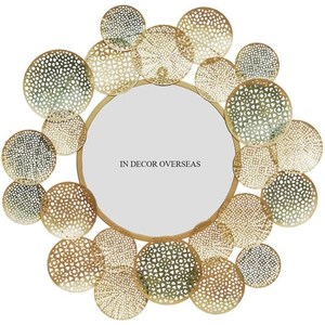 Nouveau modèle arrivée forme ronde métal plaqué or encadré look élégant miroir mural maison et hôtel fournitures décoratives de l'inde - Product Image 5