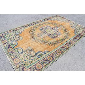 Tapis turc 5,7 x 9,6 pieds, grand tapis vintage, tapis ombré orange - Product Image 1