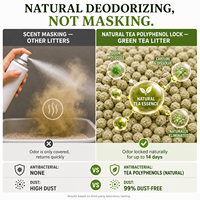 Litière pour chat au thé vert, essence de thé naturelle, capture des odeurs, à base de plantes, écologique, biodégradable, jetable aux toilettes, agglomérante, antibactérienne