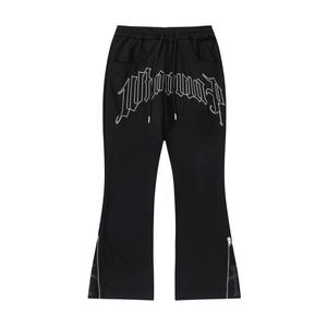 Pantalones de chándal de pierna ancha de algodón de peso pesado para hombre, ropa de calle con estampado de rayas en 3D, pantalones acampanados holgados altos, patrón apilado oscuro - Product Image 5