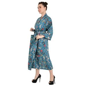 Boho Summer Luxury Cotton <b>Kimono</b> Hand-Printed Floral Rose Indian Robe Lightweight <b>Beach</b> Vacation Yacht House Robe - Product Image 2