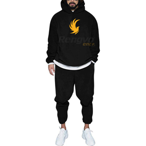 Vêtements de sport décontractés pour hommes, pulls à capuche en molleton de couleur unie respirants avec pantalons de survêtement, ensemble de pulls streetwear - Product Image 6