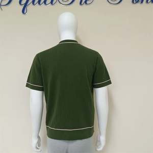 Suéter de punto sólido con cuello polo para hombre, suéter de algodón con mangas cortas - Product Image 2
