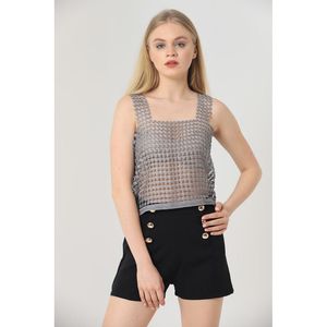 Laser Cut <b>Glitter</b> <b>Mesh</b> Wholesale Tank <b>Tops</b> - GRAY <b>GLITTER</b> - Product Image 1