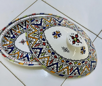 Tajine en céramique ovale coloré peint à la main, fait main, sans plomb, pot à tajine artisanal, pots marocains faits à la main