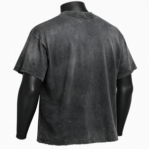 Camiseta Negra Oversize de Punto para Hombre, Estilo Urbano Premium, Vintage, Corte Regular, Lavado Ácido, Suministro al por Mayor - Product Image 6