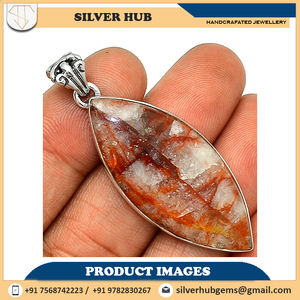 925พลอยควอตซ์ hematoid จี้เงินแท้ทำด้วยมือพร้อมฐานหนามเตยจี้แฟชั่นสำหรับผู้หญิง - Product Image 4