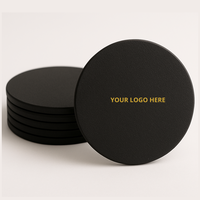 Sous-verres personnalisés en cuir italien recyclé de 100 mm, avec impression numérique dorée en relief, écologiques, faits à la main, durables, pour bars
