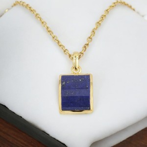 Bijoux faits à la main en argent sterling 925 pendentif en lapis-lazuli naturel avec collier de déclaration en diamant plaqué or 18 carats - Product Image 1