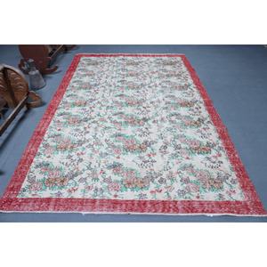 Alfombra Turca Grande de 6x9.3 pies, Alfombra Vintage con Estampado Animal Rojo - Product Image 1