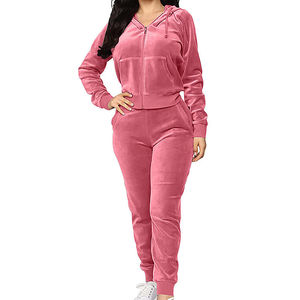 Custom Velvet <b>Tracksuit</b> Custom Winter <b>Velour</b> Sweat Suit 2Piece <b>Women</b> Jogging Track Suit Flared Pants Hooded Top Casual Loose - Product Image 1