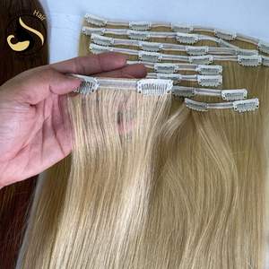 Extensions de cheveux 100% naturels lisses — queen beauty, cheveux humains, couleur Blonde, Double tissage, avec clips, prix d'usine, meilleur qualité - Product Image 3