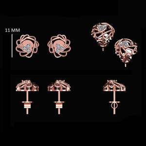 Juego de Aretes de Diamantes con Forma de Corazón en Pétalos de Oro Rosa de 14K para Mujer, Aretes de Botón Chapados en Rodio para Fiestas - Product Image 3