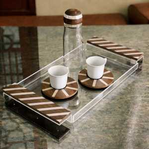 Plateau moderne de luxe en résine de style arabe avec incrustation de nacre, assorti d'un distributeur de mouchoirs en acrylique, facile à nettoyer, idéal pour les cadeaux de Ramadan et de l'Aïd. - Product Image 5