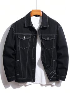 <b>Men's</b> Washed <b>Denim</b> Hoodie <b>Jacket</b> Contrast Sleeve Button Front Pockets Casual Streetwear for Autumn - Product Image 5