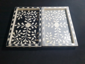 Décoration Authentique Plateau de Service Style Nacre Vert et Blanc Fait Main Fabriqué en Inde à Vendre en Vrac - Product Image 3