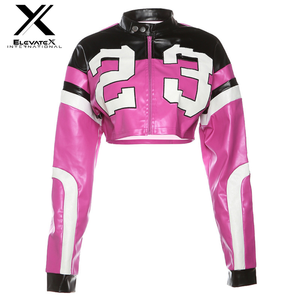 ¡Novedad de 2024! Chaqueta universitaria a prueba de viento teñida Lisa para mujer, chaqueta recortada de moda de cuero PU para béisbol Varsity, chaqueta de carreras para mujer - Product Image 1