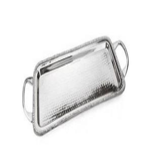 Plateau de service moderne en métal d'acier inoxydable avec la forme carrée de poignée lourde plateau de service fait à la main d'acier inoxydable de forme irrégulière - Product Image 5