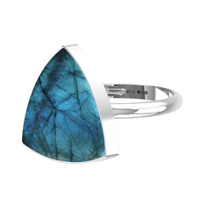 Bague de fiançailles en argent sterling 925, sertie de labradorite, forme trillion, ovale, poire, style classique, cadeau d'énergie positive - Product Image 1