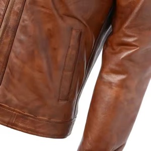 Alta calidad Buffalo Real Brown cuero Color Slim Fit hombres Biker estilo chaqueta de cuero suministro al por mayor chaquetas de cuero para hombres - Product Image 4