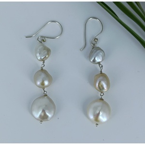 Handmade 925 Sterling <b>Silver</b> Freshwater Pearl <b>Dangle</b> <b>Earrings</b> for Women Bohemian Style Gift for Her - Product Image 1