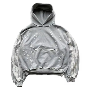Pull à capuche surdimensionné personnalisé lourd 100% coton pour hommes en relief imprimé en 3D French Terry Boxy Crop Hoodie - Product Image 5
