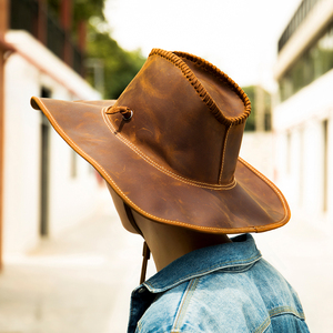 Nuevos sombreros de vaquero de cuero al aire libre para hombres de vaquero occidental personalizados Sombreros de vaquero en cuero genuino Sombreros de moda al por mayor - Product Image 1