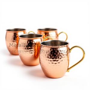 Ensemble de verres en métal Mule de Moscou en cuivre martelé de qualité supérieure de 16oz Poignées en laiton chic Ensemble de 4 écologiques pour boire - Product Image 2