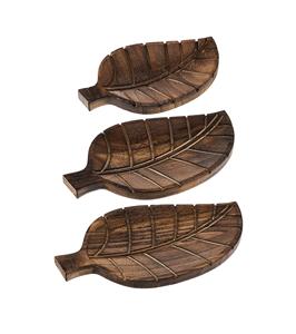 3 pièces Plateau de service en bois Assiette pour snacks Biscuits Fruits Fromage Présentoir Plat de nourriture Home Office (Leaf) - Product Image 1