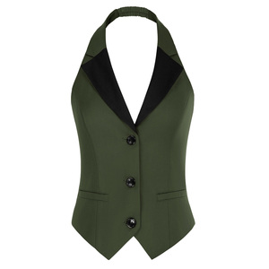 <span class=keywords><strong>Belle</strong></span> Poque vente en gros femmes Vintage contraste couleur gilet revers cranté dos nu femmes gilets et gilets - Product Image 5