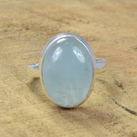 Bague en argent sterling 925 avec pierre précieuse ovale en aquamarine, bijoux faits à la main, cadeau pour femme, pierre de naissance de mars
