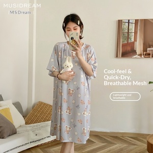 Camisón de Verano Estilo Coreano, Holgado, de Manga Corta, Pijama con Estampado de Oso de Dibujos Animados, Ropa de Dormir para Mujer - Product Image 3