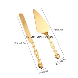 ชุดมีดและเซิร์ฟเวอร์เค้กสำเร็จรูปสีเงินสแตนเลสพร้อมด้ามจับชุบทอง - Product Image 3