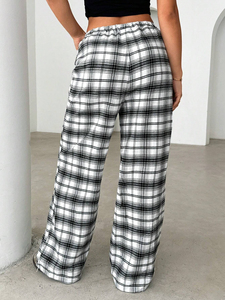 Wholesale Unisex <b>Winter</b> Flannel Pajamas <b>Trousers</b> Elastic Waist Flat Front Plaid Soft Sleep Pants - Product Image 6