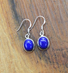 Boucles d'oreilles ovales en lapis-lazuli faites à la main, en argent sterling 925, bijoux en pierres précieuses, cadeau élégant pour femmes - Product Image 5