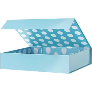 Caja de regalo de 11x7,8x2,3 pulgadas, caja de regalo azul claro con tapa, caja de regalo de camisa, caja de regalo magnética para embalaje de regalo metálico brillante - Product Image 1