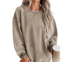 Sudadera de Pana con Cuello Redondo para Mujer, Estilo Holgado, Informal, de Manga Larga, Transpirable y Cómoda, con Textura Acanalada, 2025 - Product Image 4